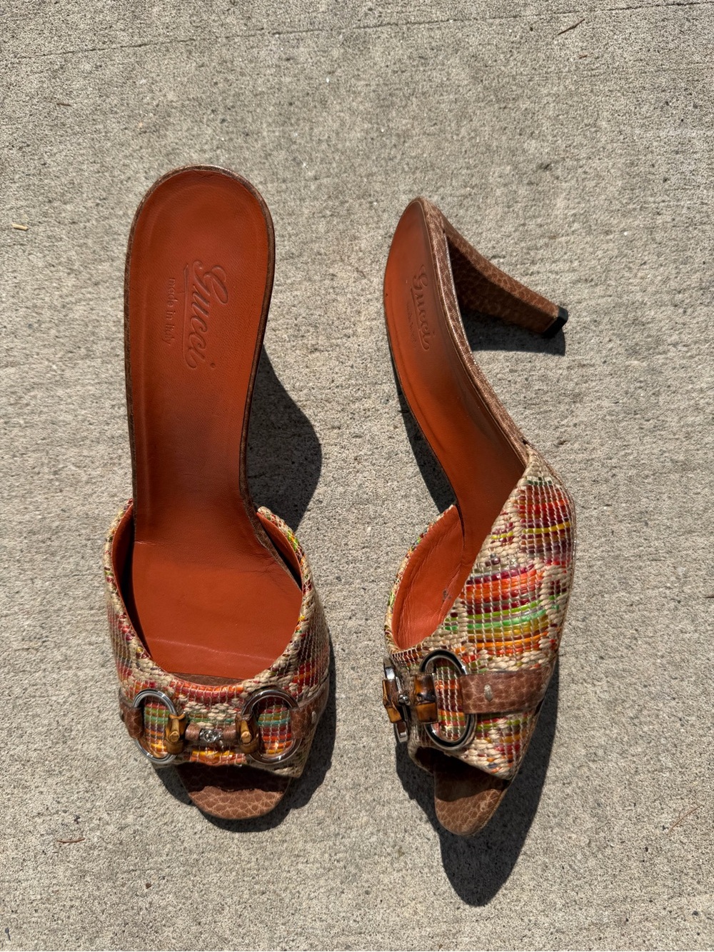 Y2K Gucci Tom Ford era horsebit colorful bamboo heeled mules - Picture 3 of 7